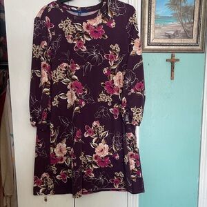Apt. 9 Long Sleeve Floral Dress - Deep Purple and Pink